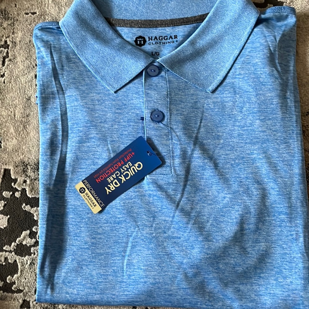 Haggar Quick Dry Heather Blue Short Sleeve Size L